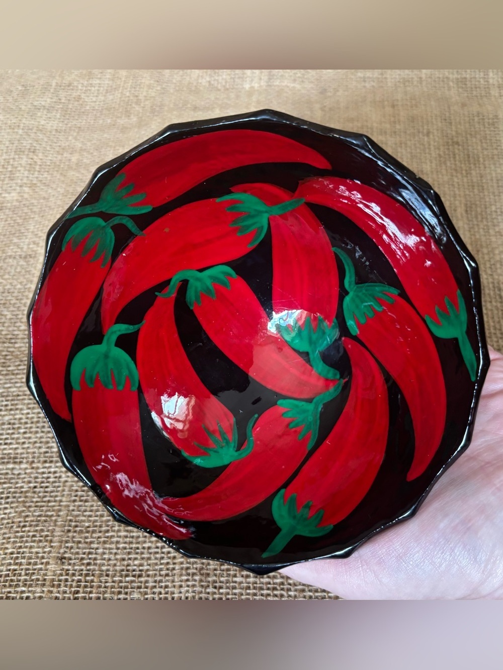 Mexican Pottery Jalapeno Peppers Salsa Bowl Dip Dish Fun Playful Eclectic Bold